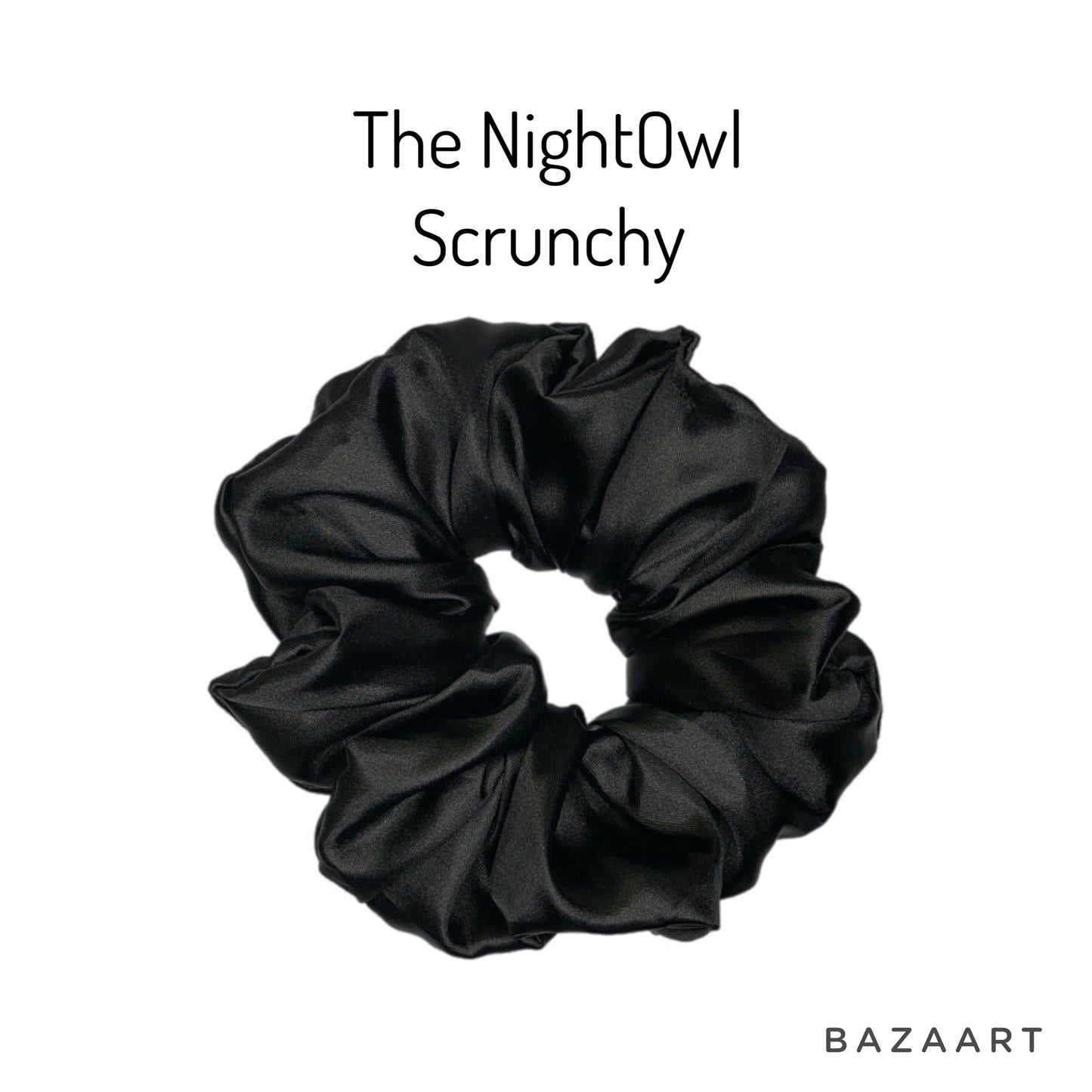 NaitOwl Black Satin Hair Scrunchy Extra Big Scrunchie, XXL
