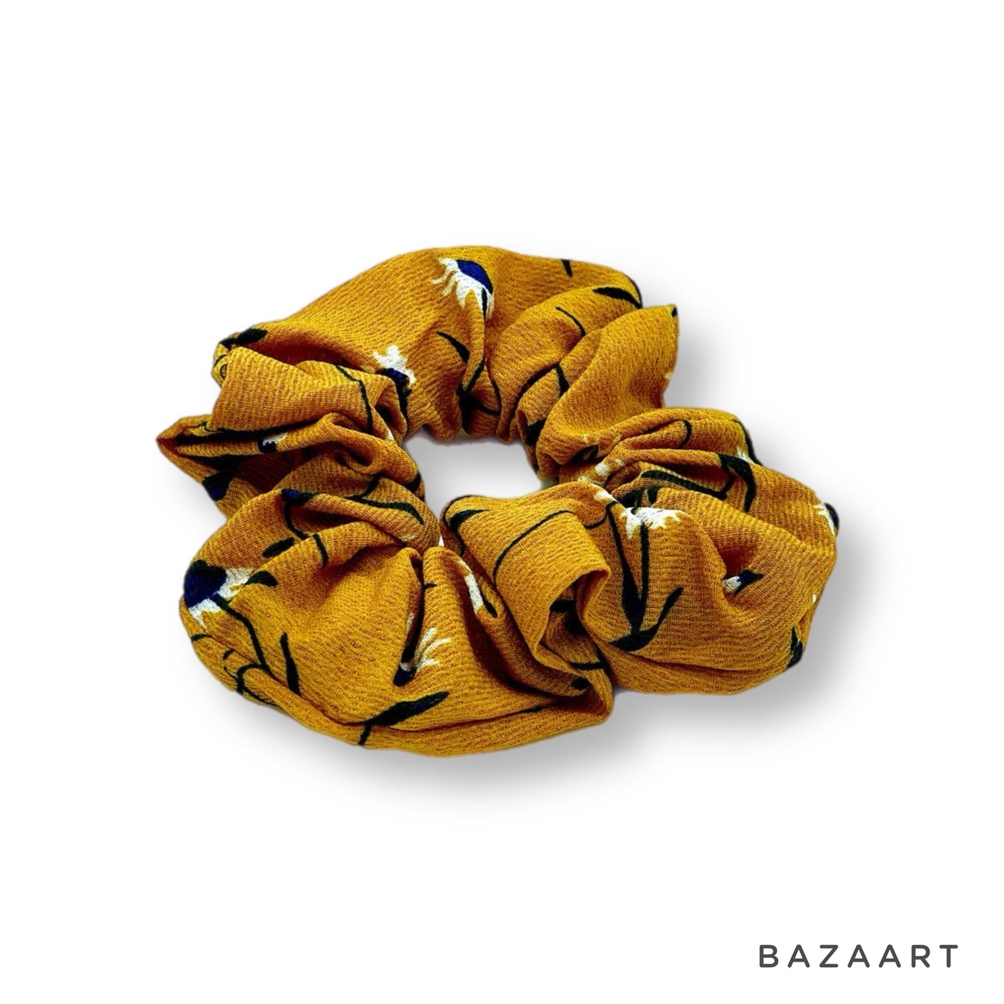 Floral Hair Scrunchies, Pack of 2, Small Hair Scrunchies, Spring Floral Gold and Cream