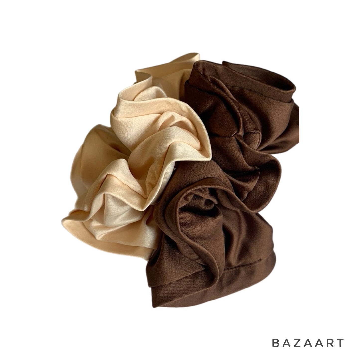 Hair Scrunchy Set, Brown & Cream Scrunchies