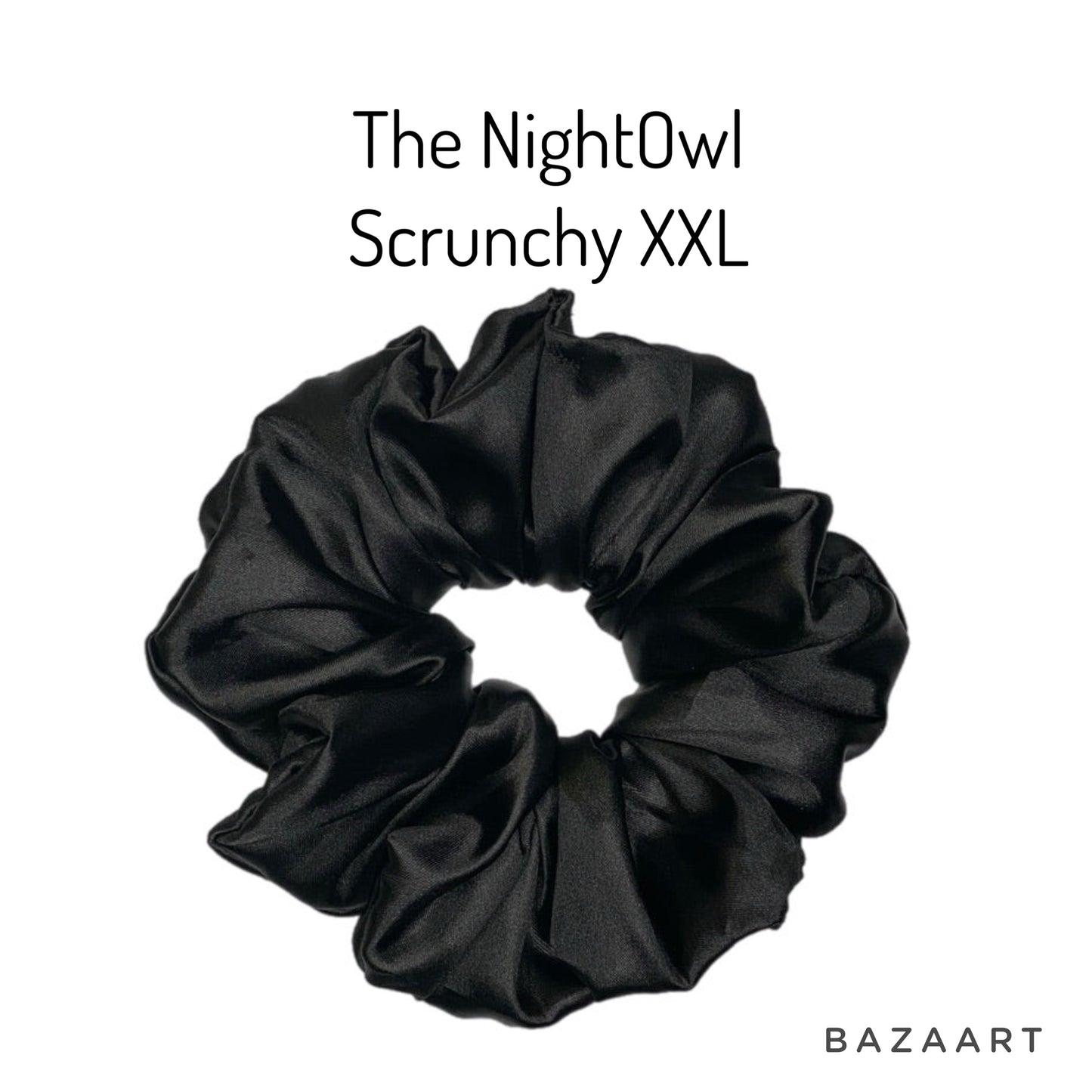 NaitOwl Black Satin Hair Scrunchy Extra Big Scrunchie, XXL