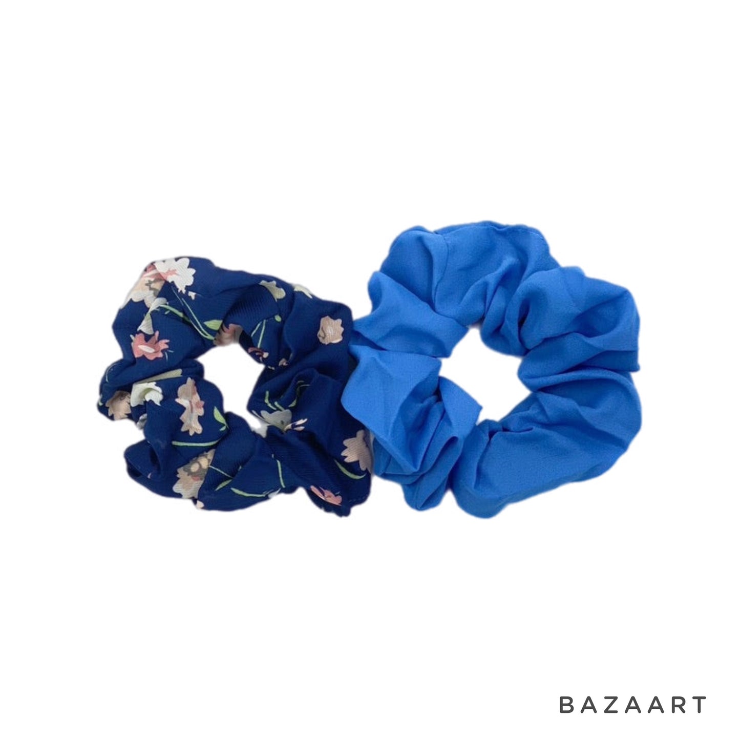 Blue Floral Hair Scrunchies, Small Scrunchy