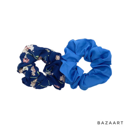 Blue Floral Hair Scrunchies, Small Scrunchy