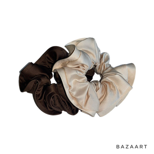 Hair Scrunchy Set, Brown & Cream Scrunchies