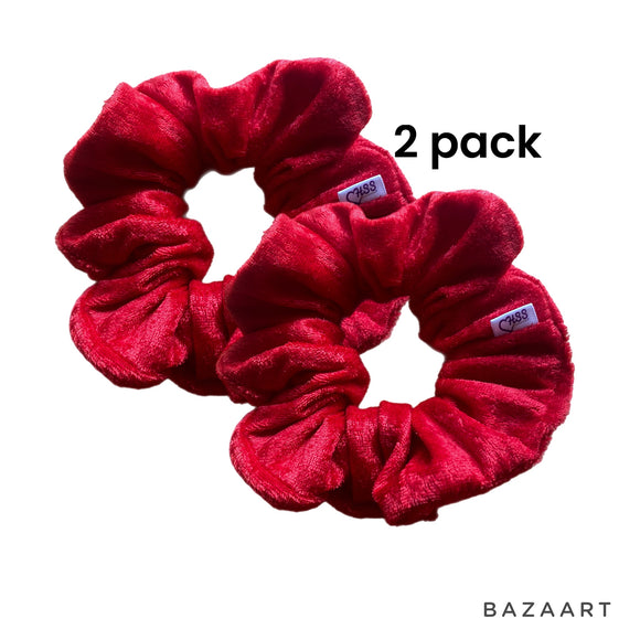 Red Crushed Velvet Hair Scrunchies | 2 Pk