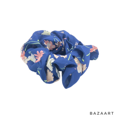 Blue Floral Hair Scrunchies, Small Scrunchy