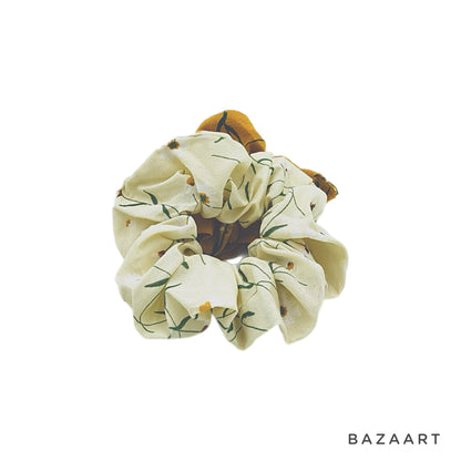 Floral Hair Scrunchies, Pack of 2, Small Hair Scrunchies, Spring Floral  Gold and Cream