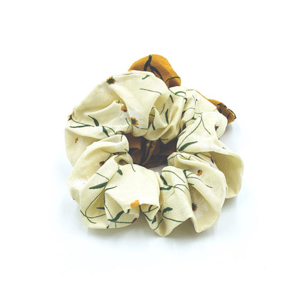 Floral Hair Scrunchies, Pack of 2, Small Hair Scrunchies, Spring Floral  Gold and Cream