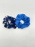 Blue Floral Hair Scrunchies, Small Scrunchy, Pack of 2
