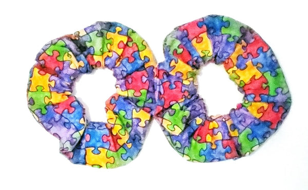 Autism Awareness, Puzzle Pieces Hair Scrunchies (Pack of 2)