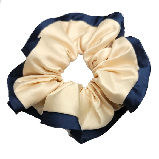 Hair Scrunchy Cream and Navy Blue Edges, Hair Scrunchie