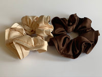 Hair Scrunchy Set, Brown & Cream Scrunchies, Pack of 2