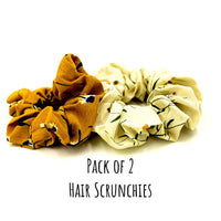 Floral Hair Scrunchies, Pack of 2, Small Hair Scrunchies, Spring Floral  Gold and Cream