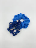 Blue Floral Hair Scrunchies, Small Scrunchy, Pack of 2