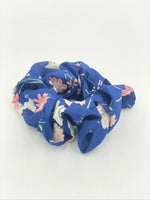 Blue Floral Hair Scrunchies, Small Scrunchy, Pack of 2