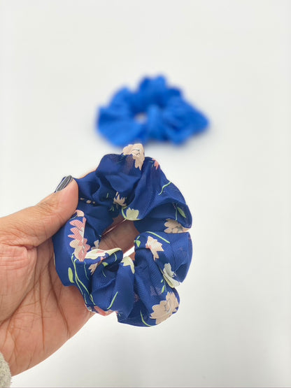 Blue Floral Hair Scrunchies, Small Scrunchy