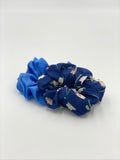 Blue Floral Hair Scrunchies, Small Scrunchy, Pack of 2