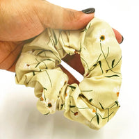 Floral Hair Scrunchies, Pack of 2, Small Hair Scrunchies, Spring Floral  Gold and Cream