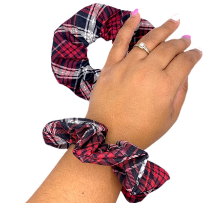 Red / Black Christmas Plaid Hair Scrunchies, Set of 2