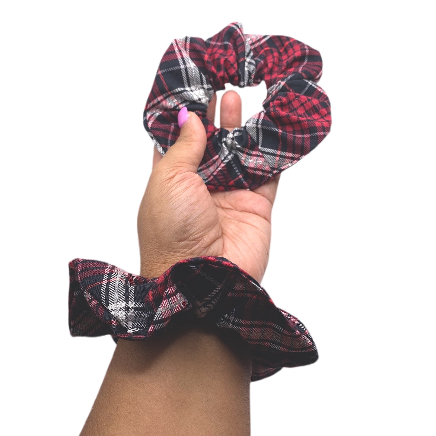 Red / Black Christmas Plaid Hair Scrunchies, Set of 2