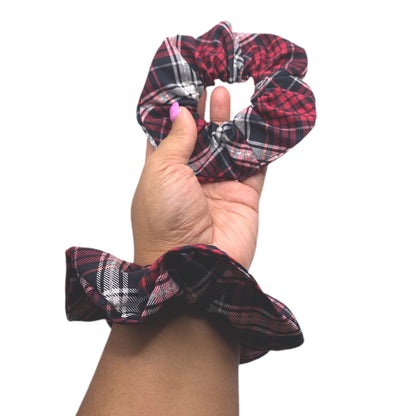 Red / Black Christmas Plaid Hair Scrunchies, Set of 2