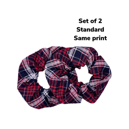 Red / Black Christmas Plaid Hair Scrunchies, Set of 2