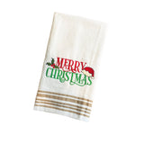 Embroidered Kitchen Towel | Merry Christmas | Santa Hat | Waffle Stitch Towel | Christmas Holiday Decor