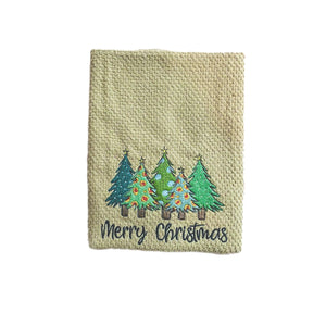 Embroidered Kitchen Towel | Christmas Trees | Waffle Stitch Towel
