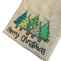Embroidered Kitchen Towel | Merry Christmas | Christmas Trees | Waffle Stitch Towel | Christmas Holiday Decor